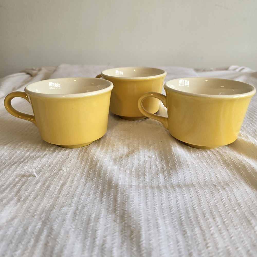MCM 1970's Vintage US Ceramic Sunshine Yellow Coffee Mug/ Tea Cup Set Of Three - Picture 1 of 7
